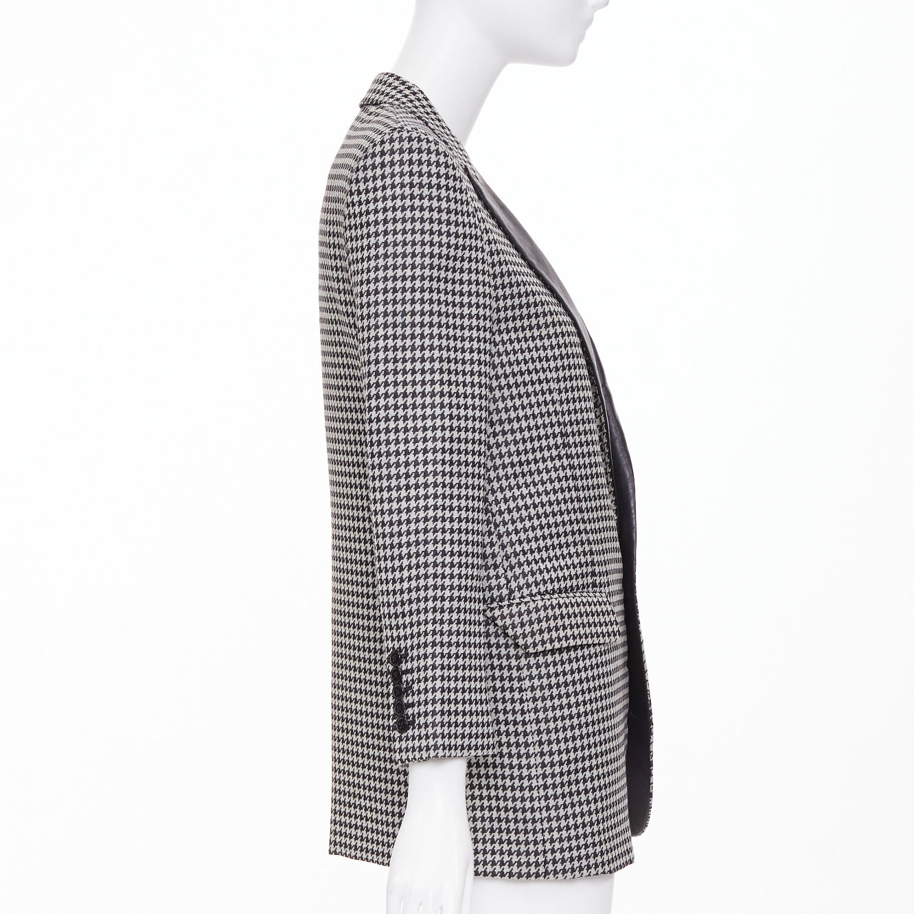 Women's Saint Laurent leather peak lapel houndstooth blazer