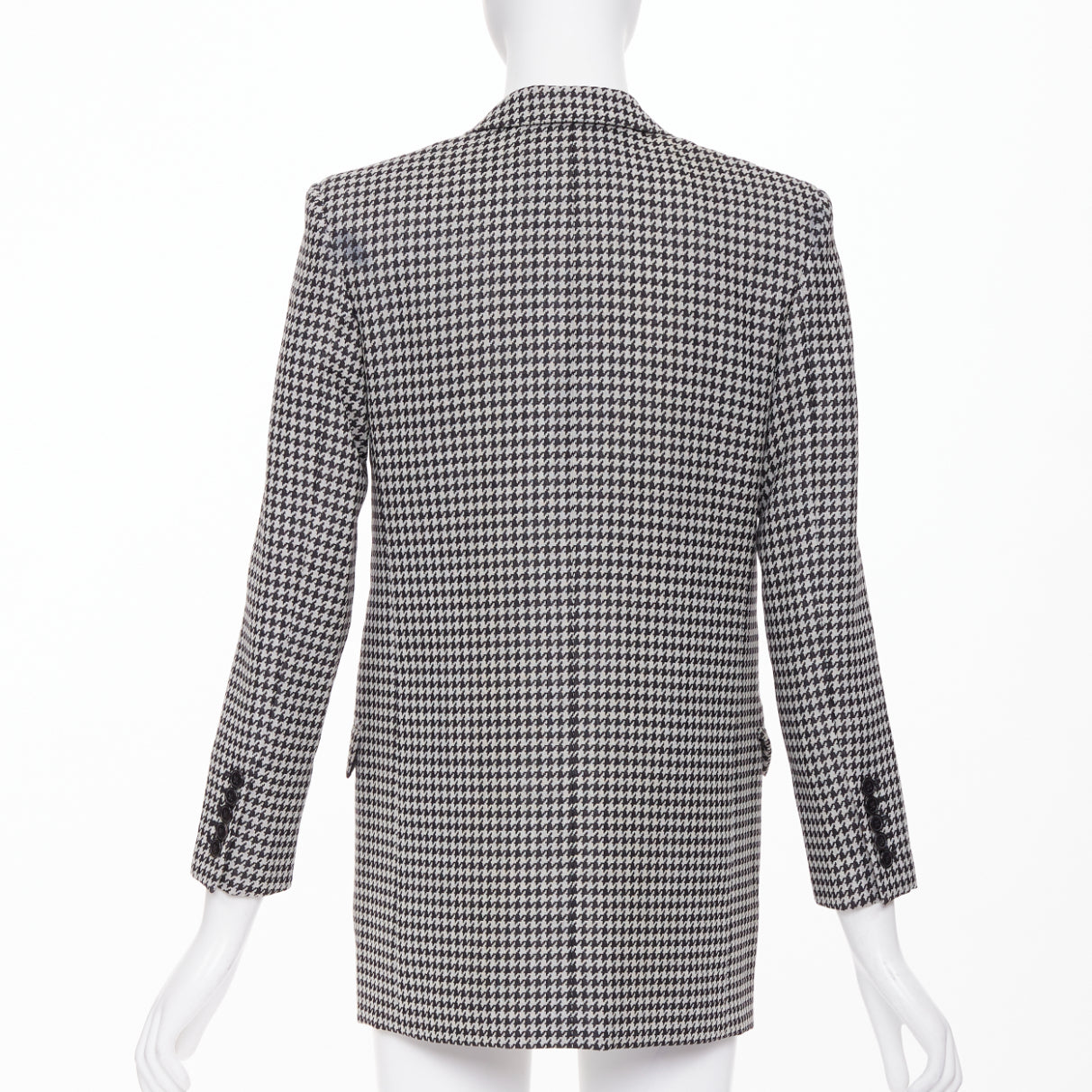 Women's Saint Laurent leather peak lapel houndstooth blazer