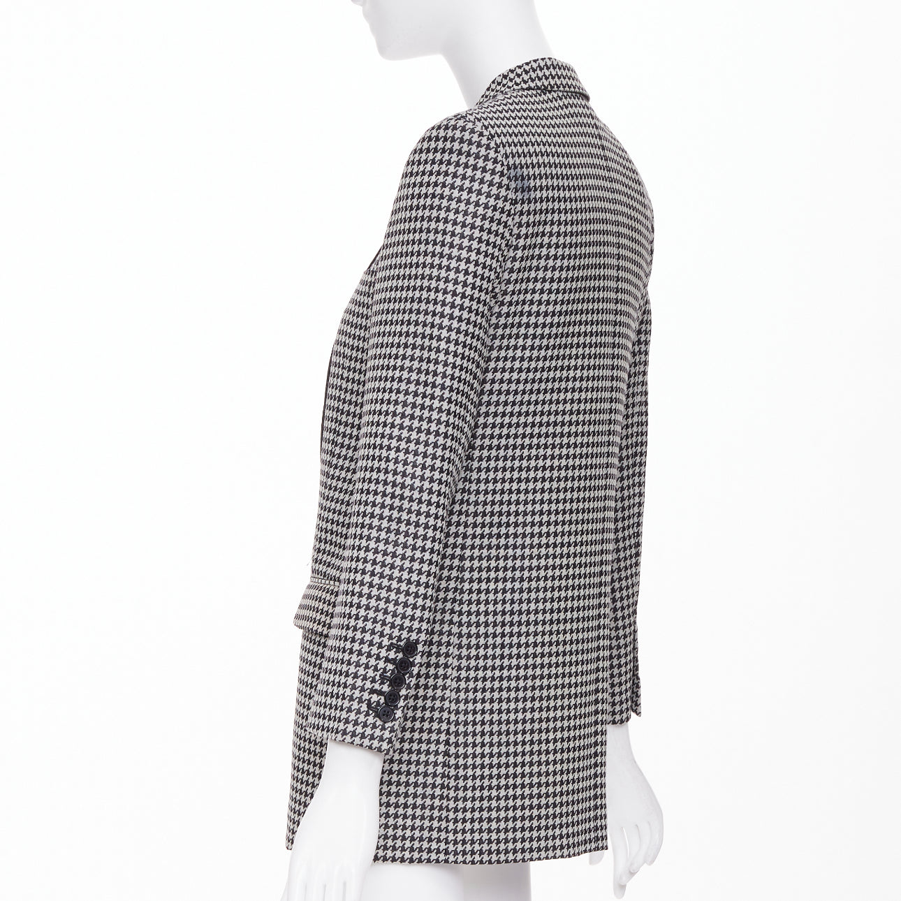 Women's Saint Laurent leather peak lapel houndstooth blazer