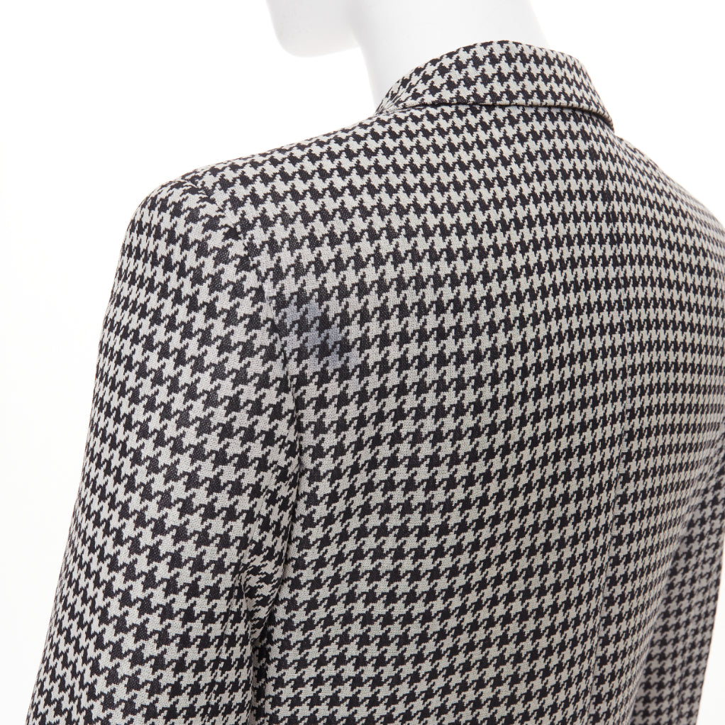 Women's Saint Laurent leather peak lapel houndstooth blazer