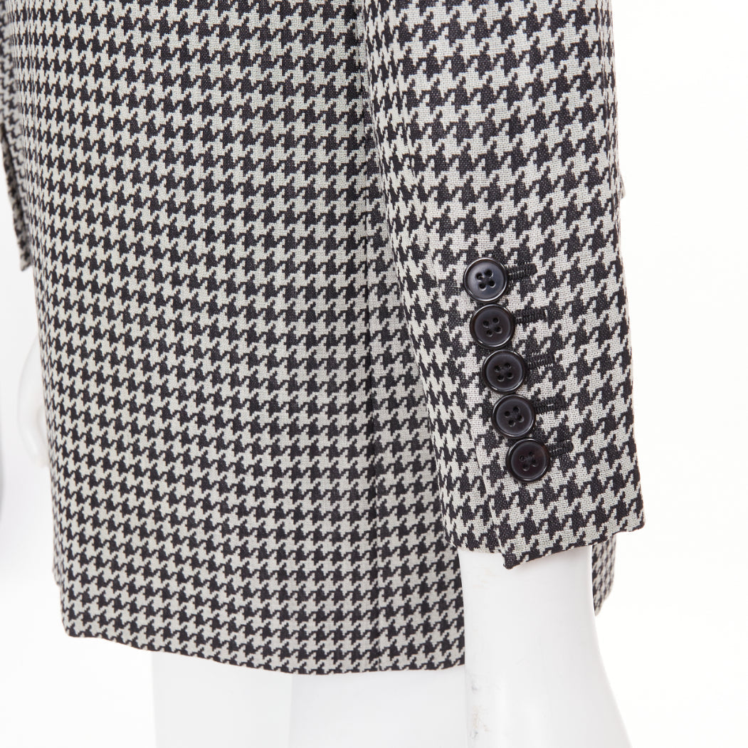 Women's Saint Laurent leather peak lapel houndstooth blazer