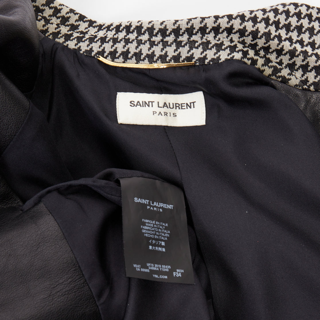 Women's Saint Laurent leather peak lapel houndstooth blazer