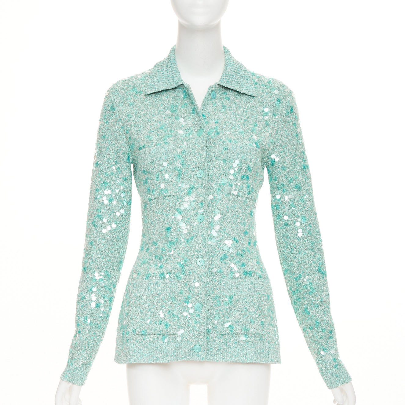 Women's Gucci tweed blend polo sequin knit cardigan