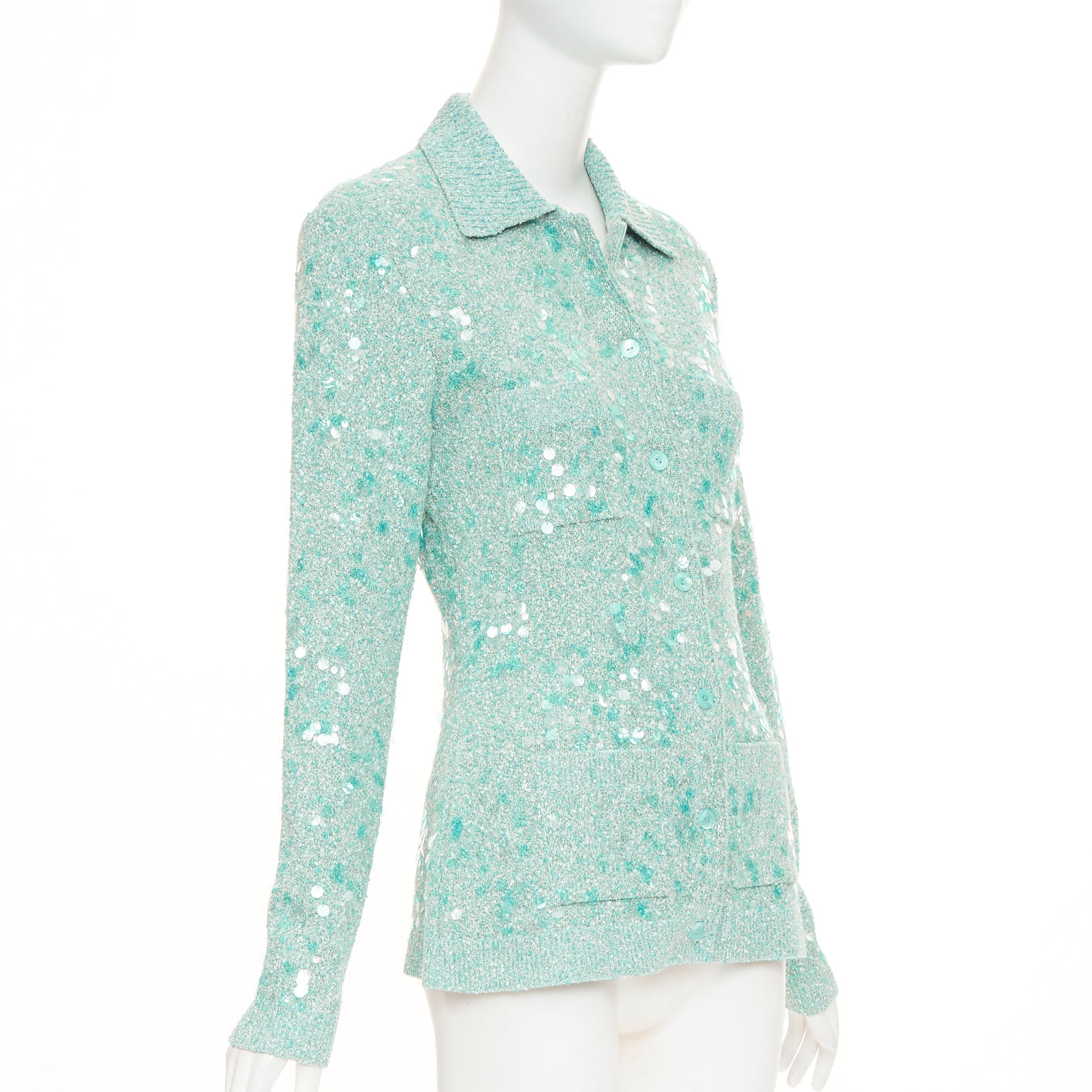 Women's Gucci tweed blend polo sequin knit cardigan