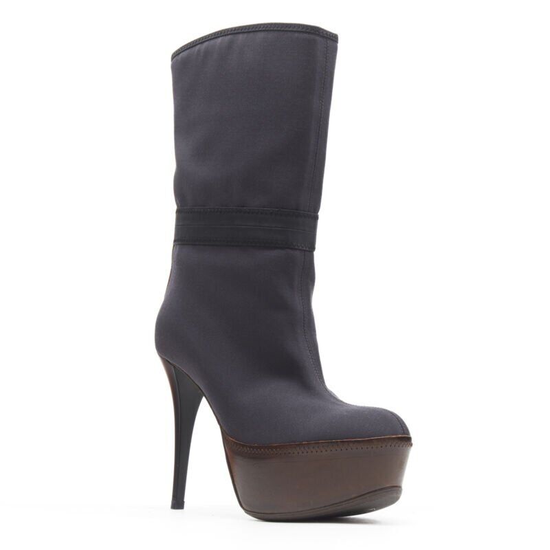 Women's Marni fabric upper leather platform high heel boot
