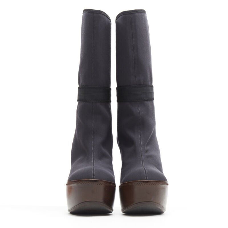 Women's Marni fabric upper leather platform high heel boot