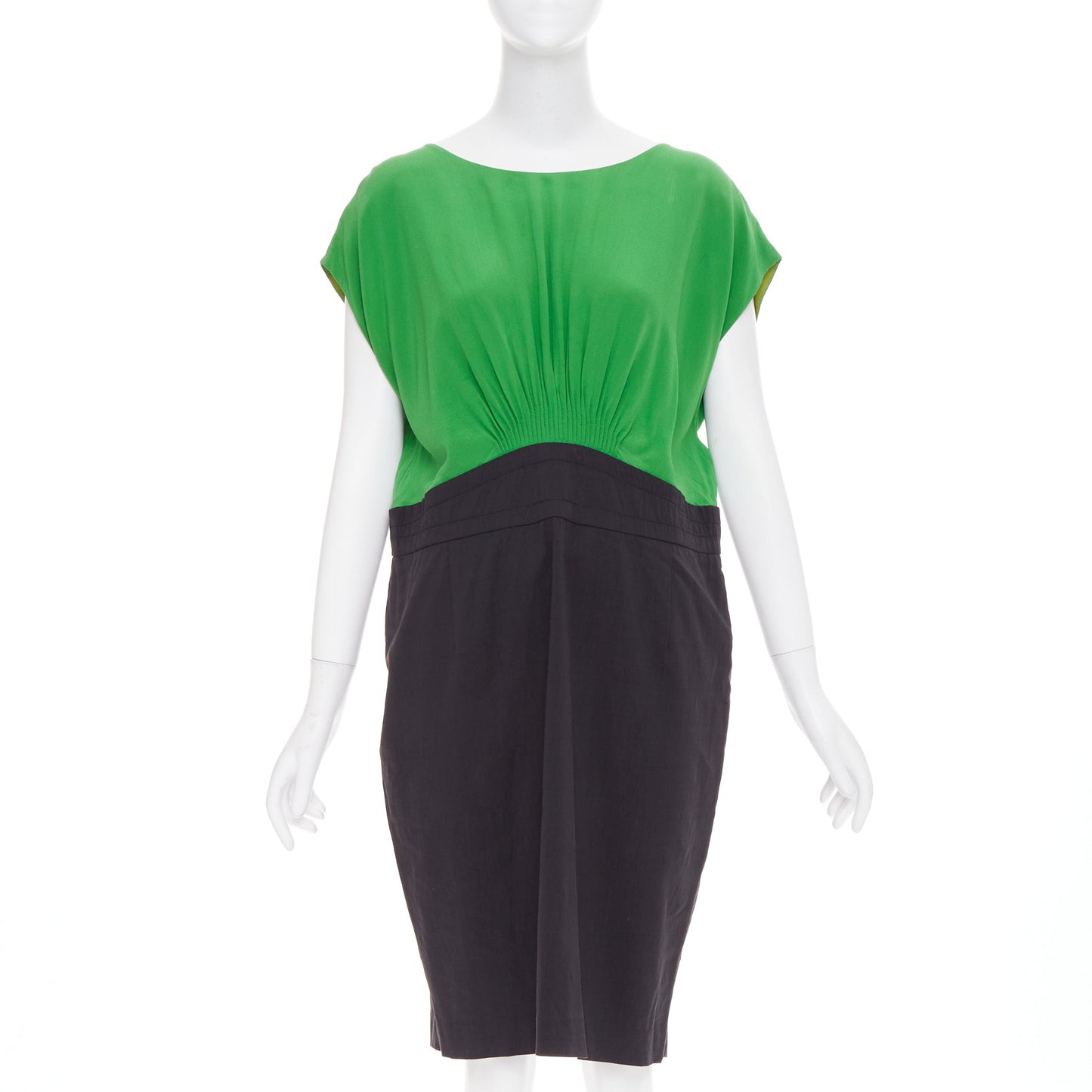 Women's Saint Laurent sheer polkadot neckline crepe sheath dress