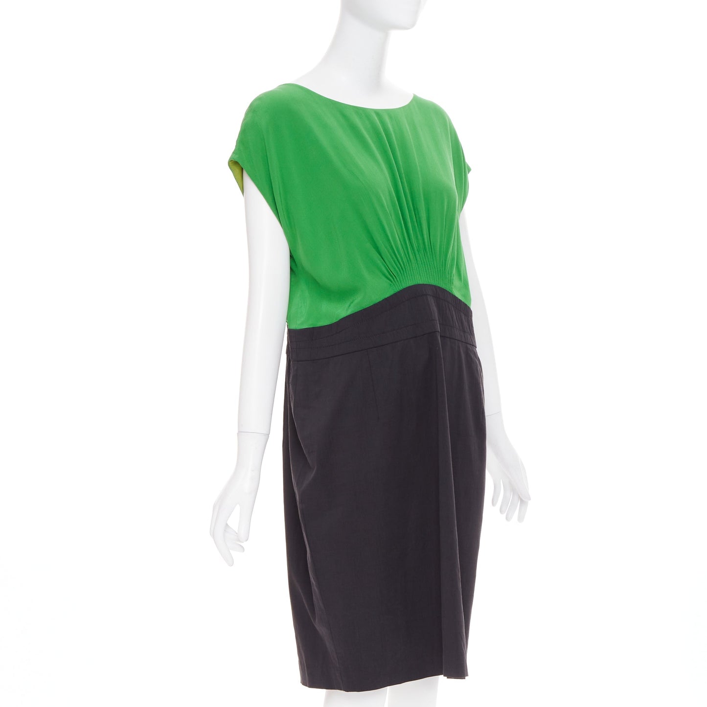 Women's Saint Laurent sheer polkadot neckline crepe sheath dress