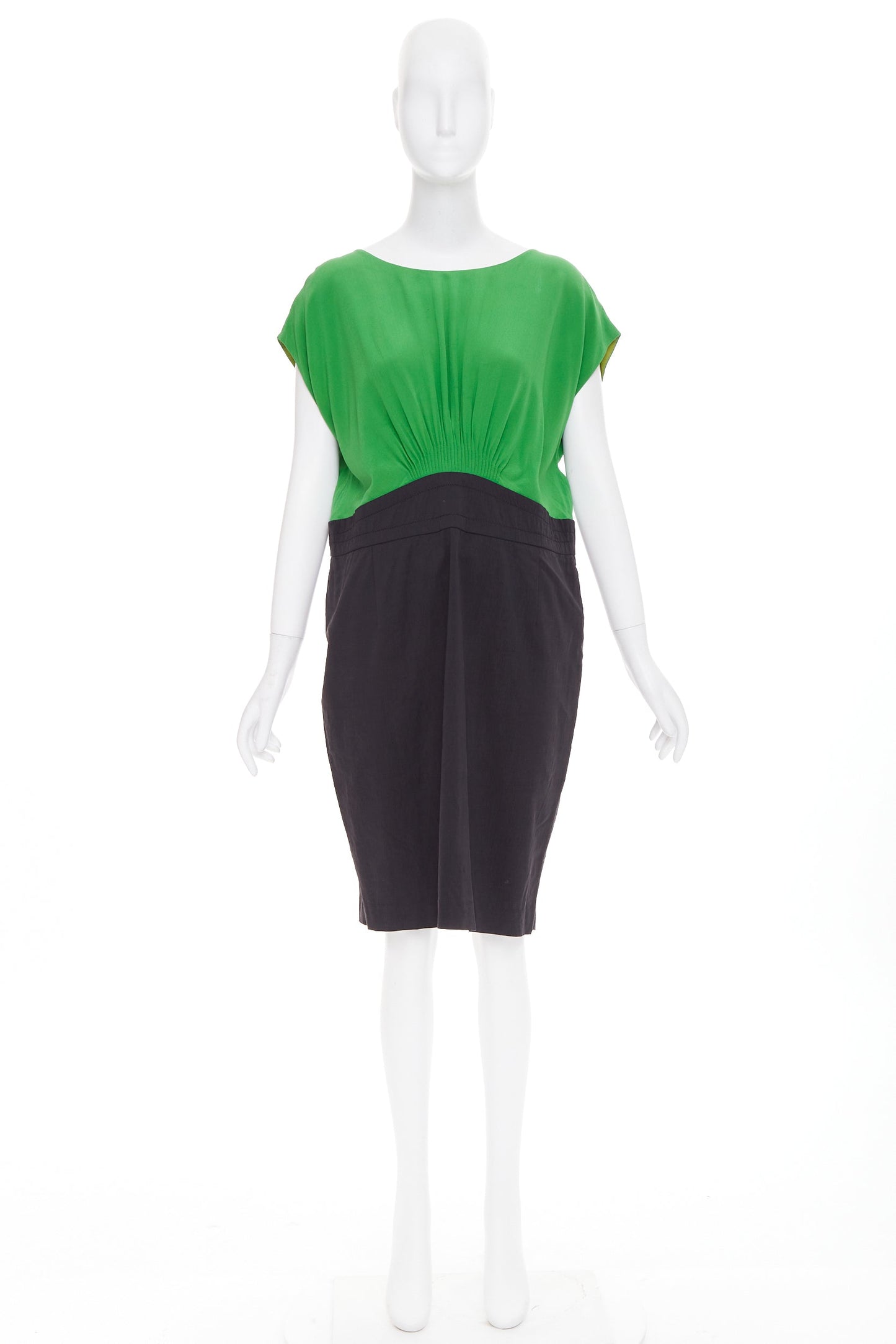 Women's Saint Laurent sheer polkadot neckline crepe sheath dress
