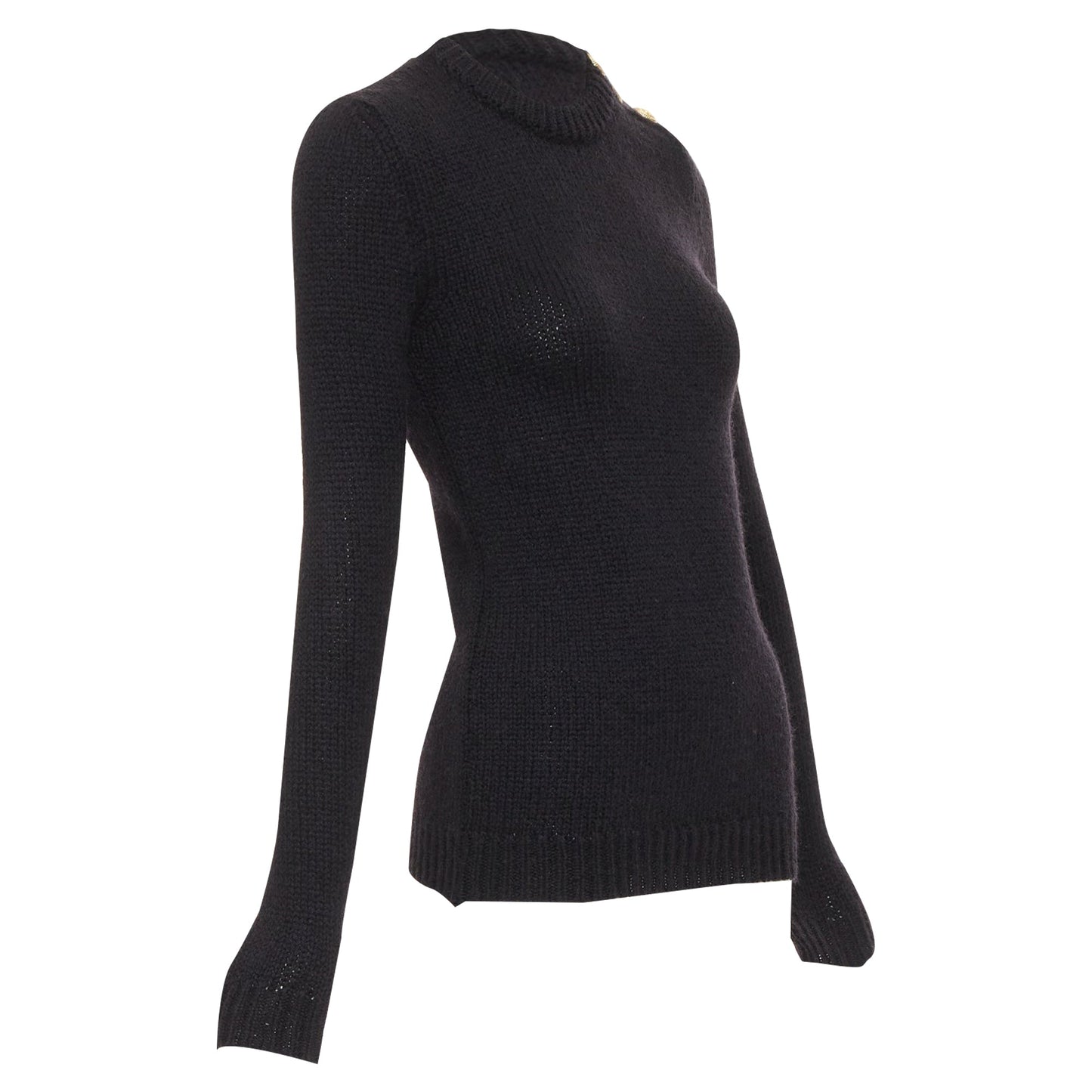 Women's Balmain mohair blend gold lion button crew neck sweater