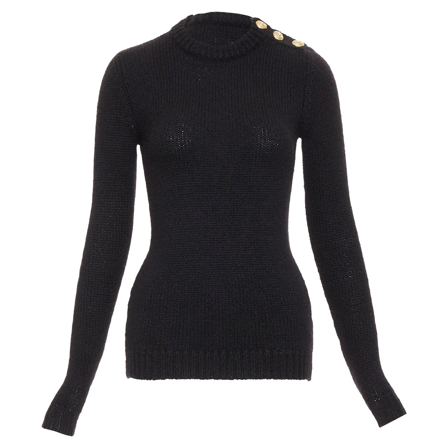 Women's Balmain mohair blend gold lion button crew neck sweater