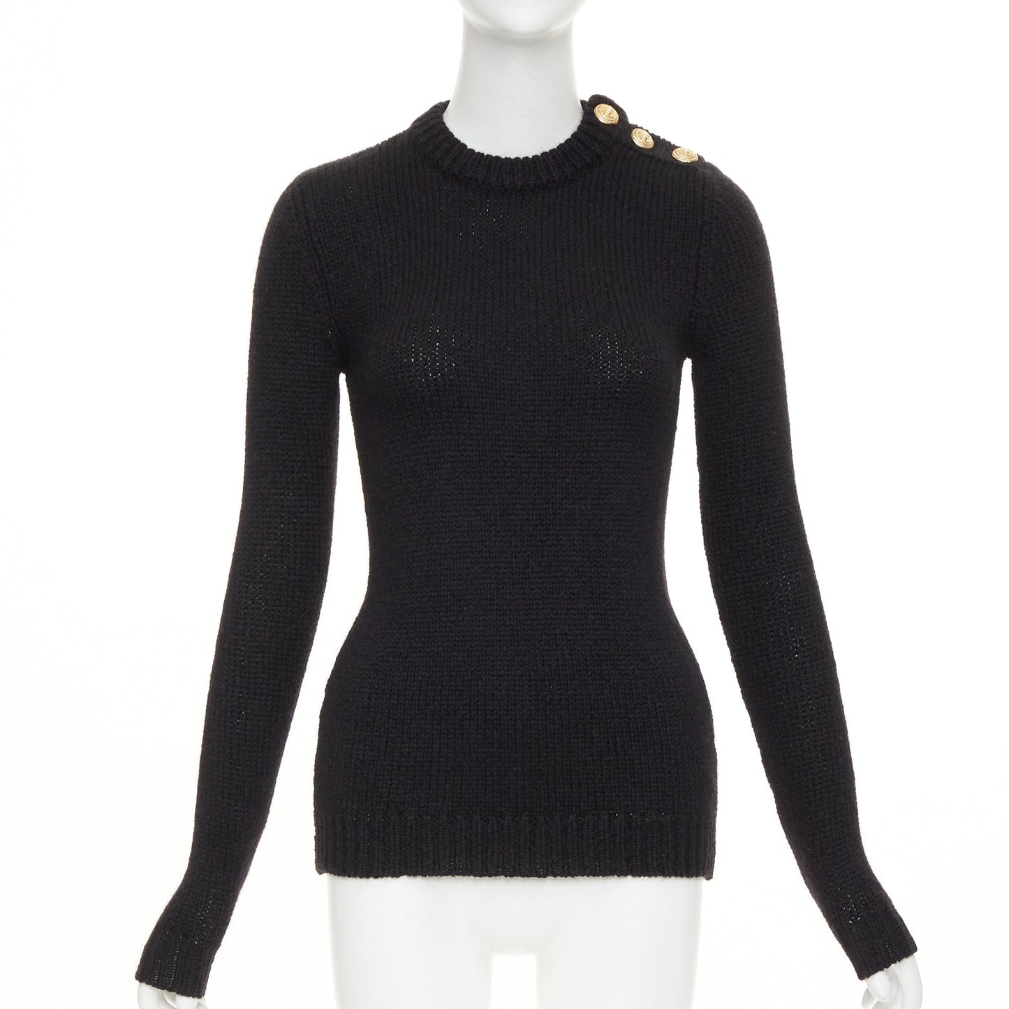 Women's Balmain mohair blend gold lion button crew neck sweater