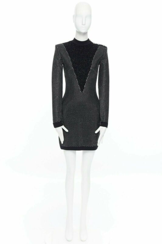 Women's Balmain Rousteing silver thread fluffy military dress
