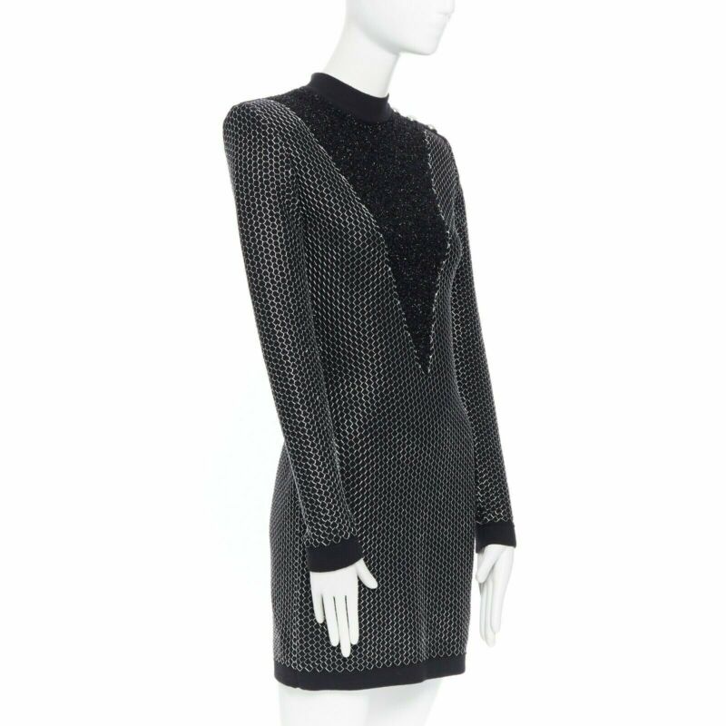 Women's Balmain Rousteing silver thread fluffy military dress