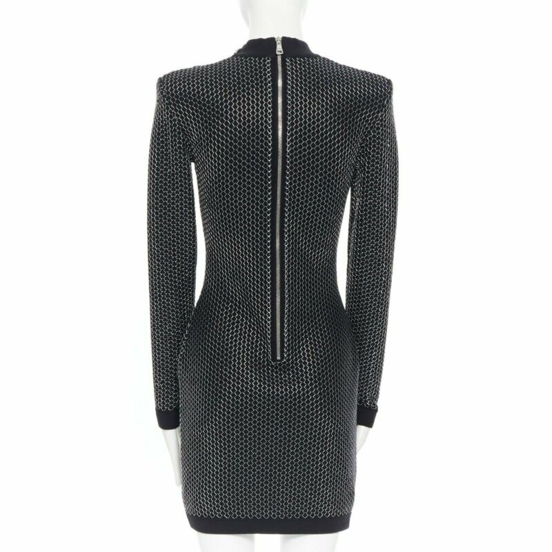 Women's Balmain Rousteing silver thread fluffy military dress