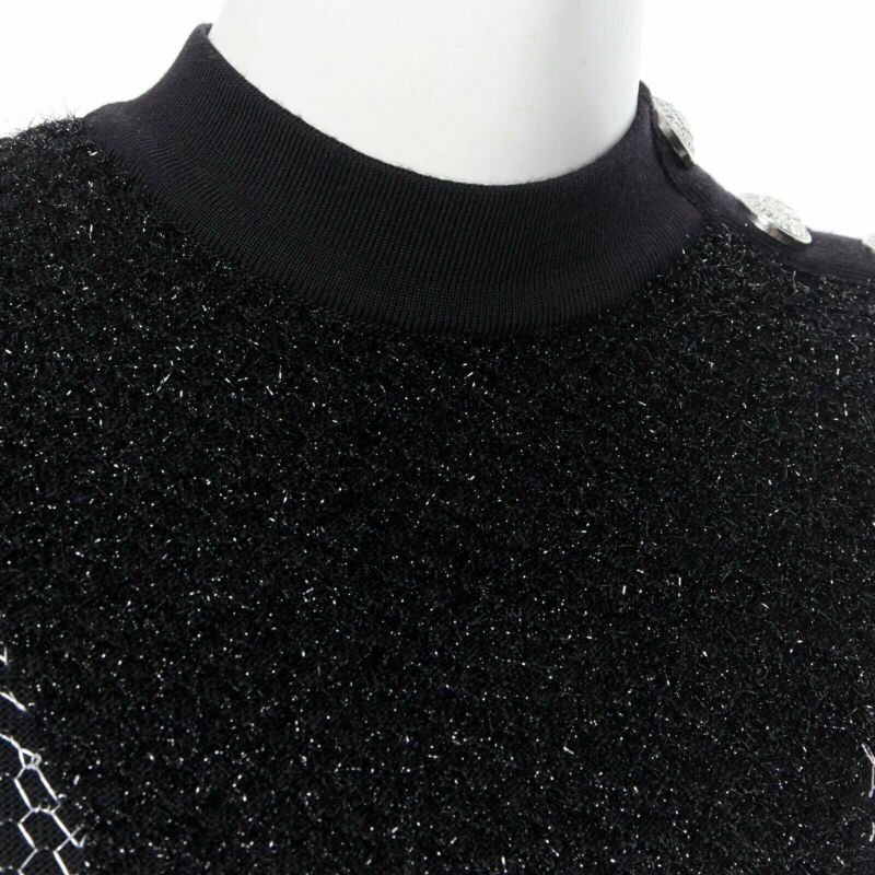 Women's Balmain Rousteing silver thread fluffy military dress