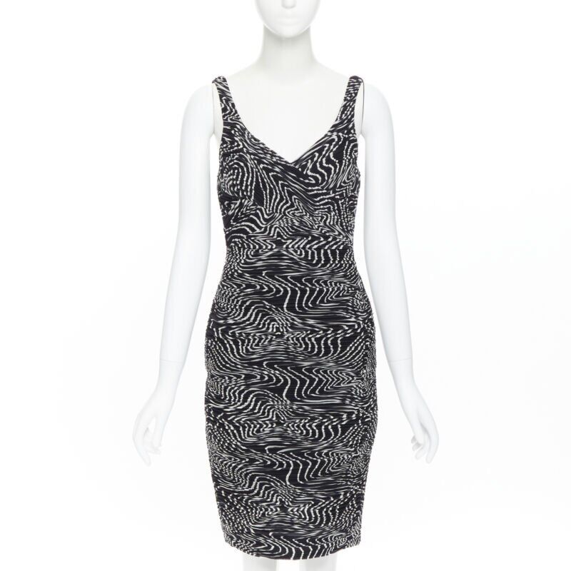 Women's Versace silk swirl print ruche pleated cocktail dress