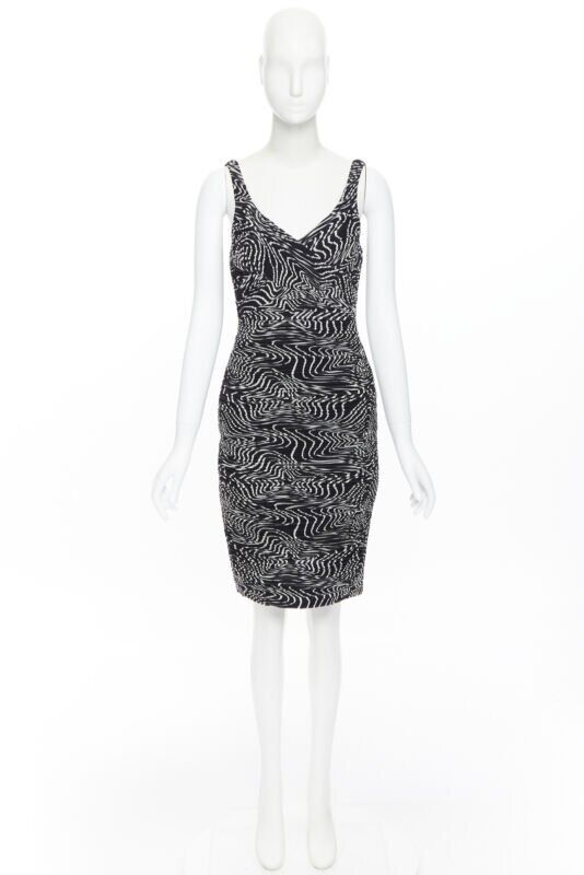 Women's Versace silk swirl print ruche pleated cocktail dress