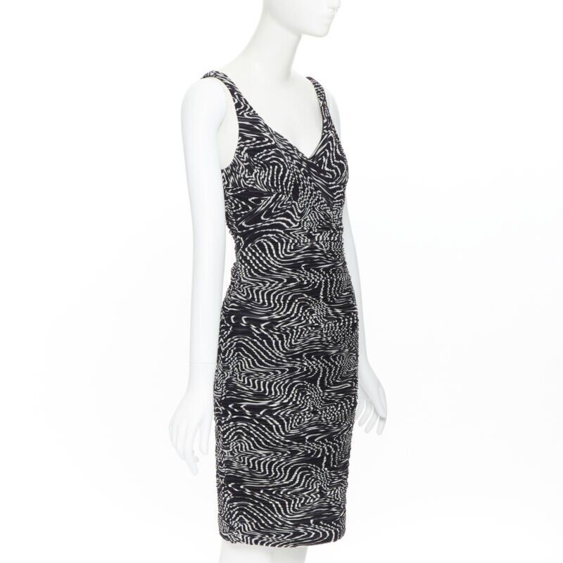Women's Versace silk swirl print ruche pleated cocktail dress