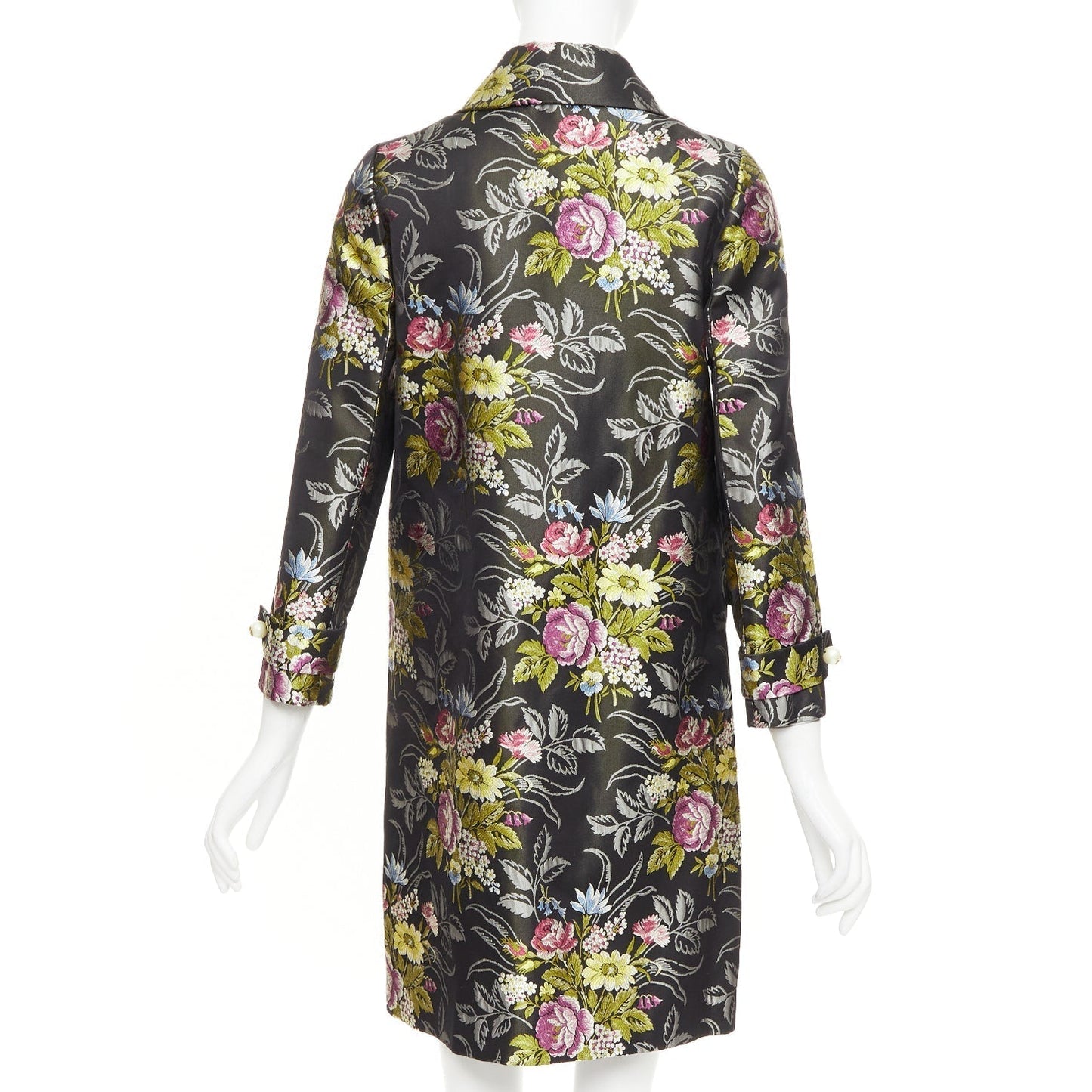 Women's Gucci silk floral jacquard GG pearl A-line evening coat