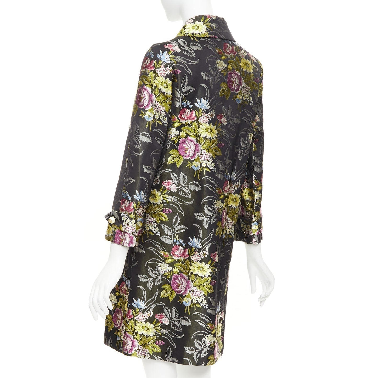 Women's Gucci silk floral jacquard GG pearl A-line evening coat
