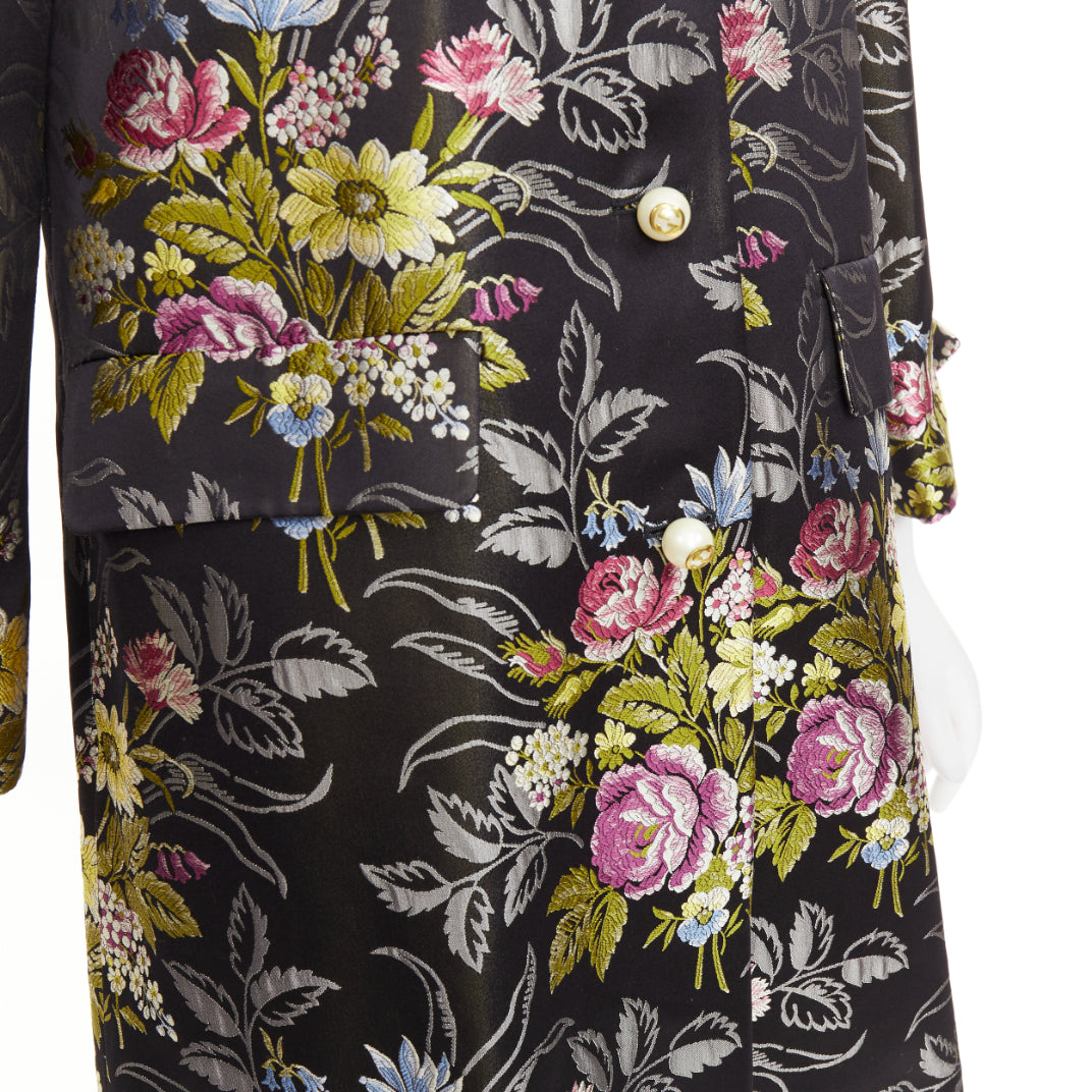 Women's Gucci silk floral jacquard GG pearl A-line evening coat