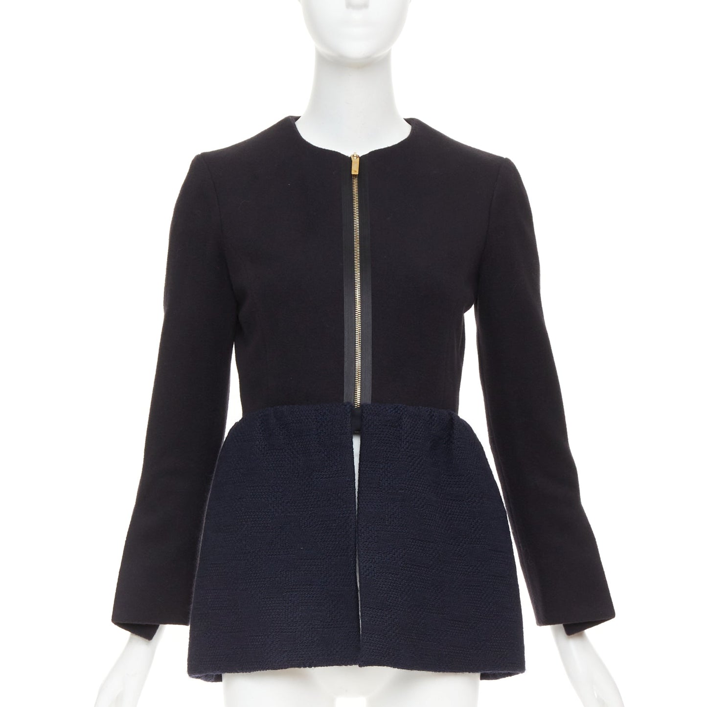 Women's The Row Loxton structured wool peplum gold zip coat