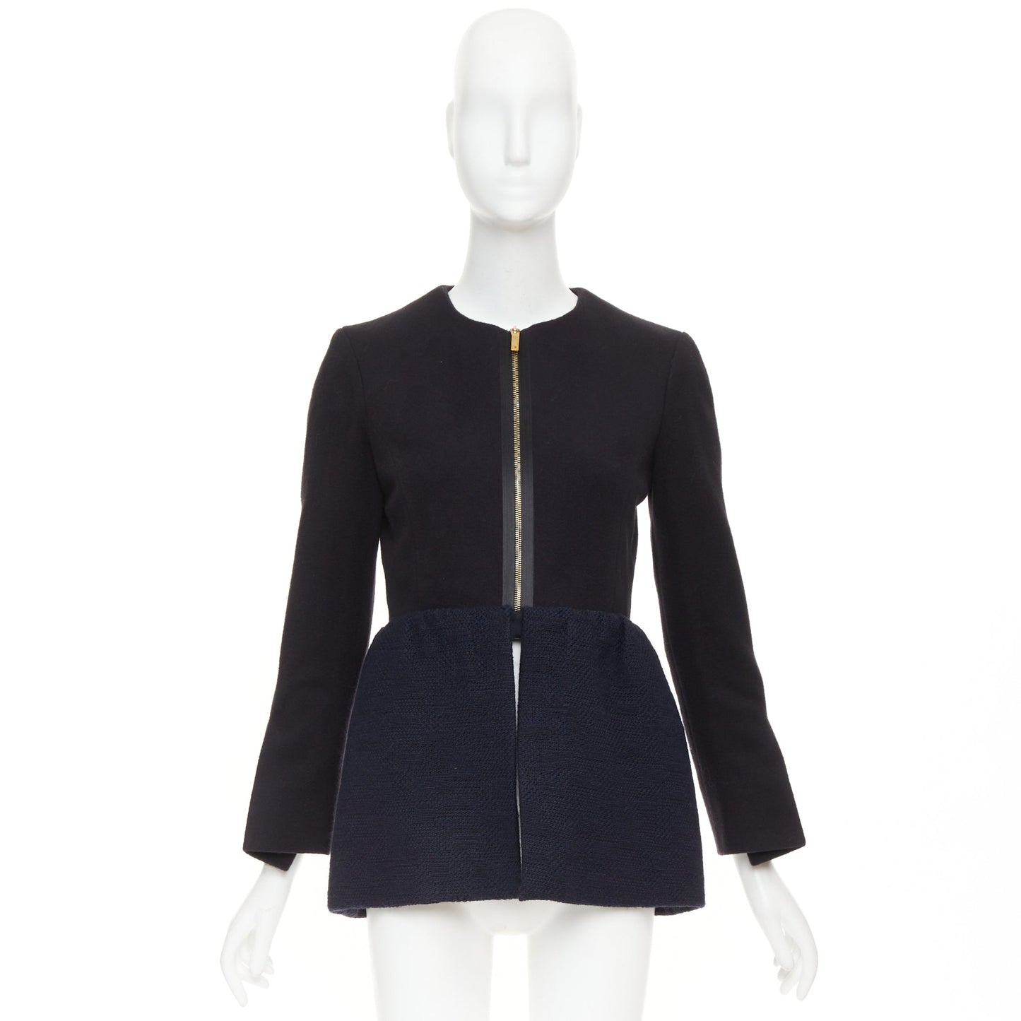 Women's The Row Loxton structured wool peplum gold zip coat