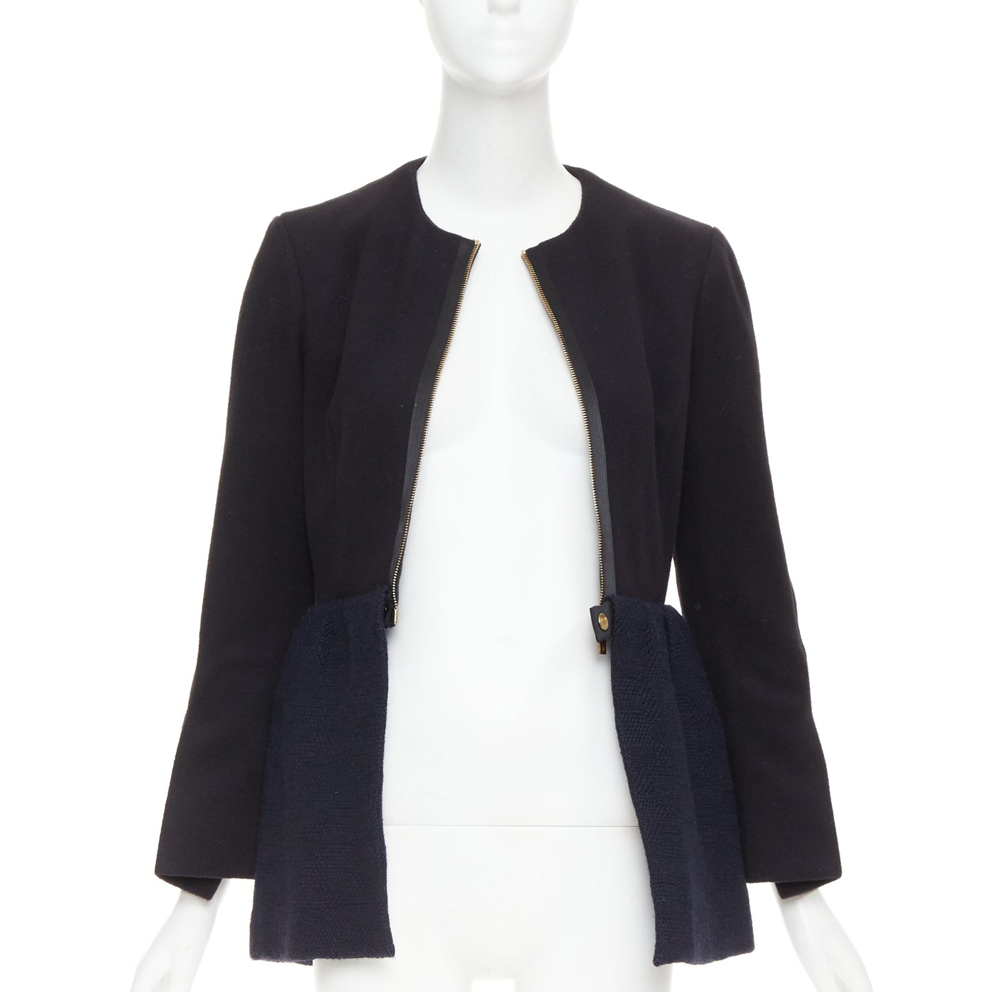 Women's The Row Loxton structured wool peplum gold zip coat