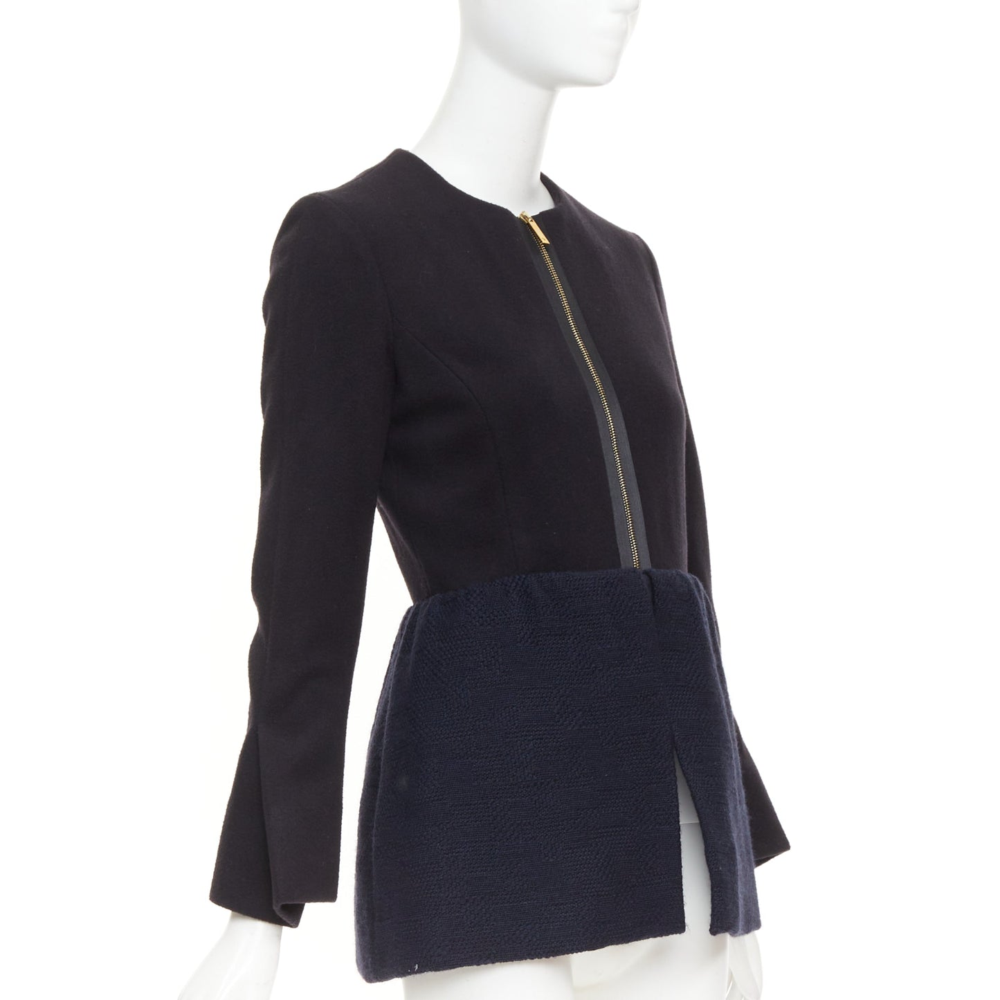 Women's The Row Loxton structured wool peplum gold zip coat