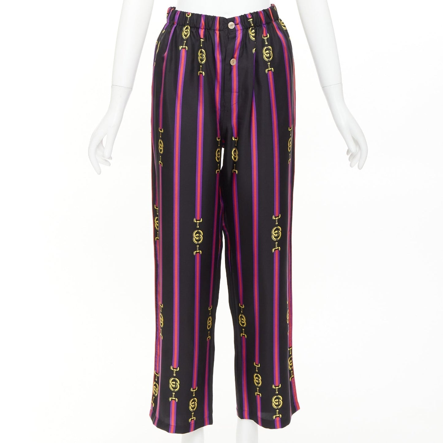 Women's Gucci Garden silk equestrian GG buckle print pajama pants