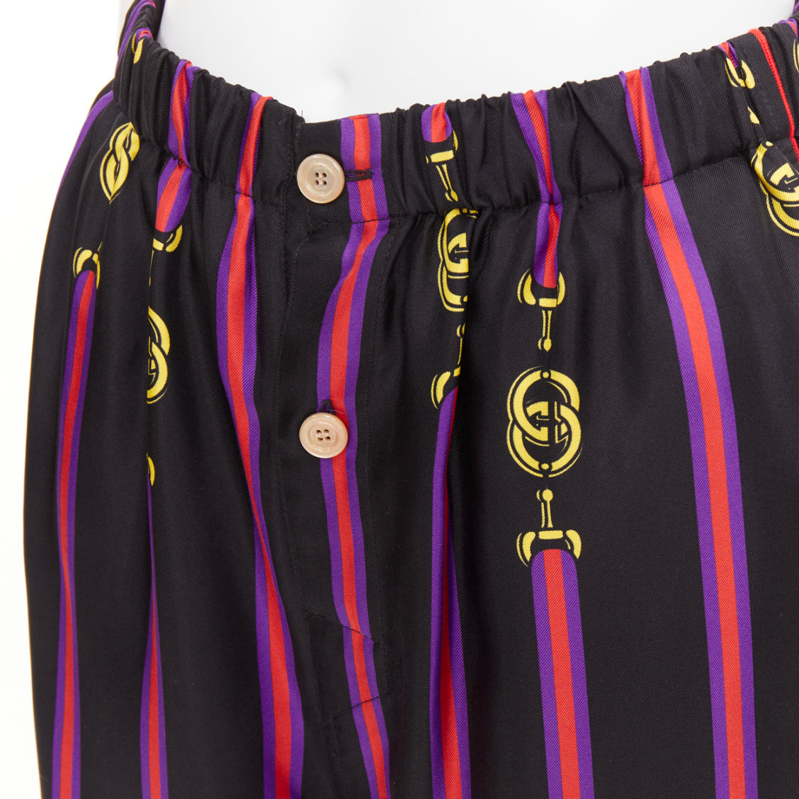 Women's Gucci Garden silk equestrian GG buckle print pajama pants