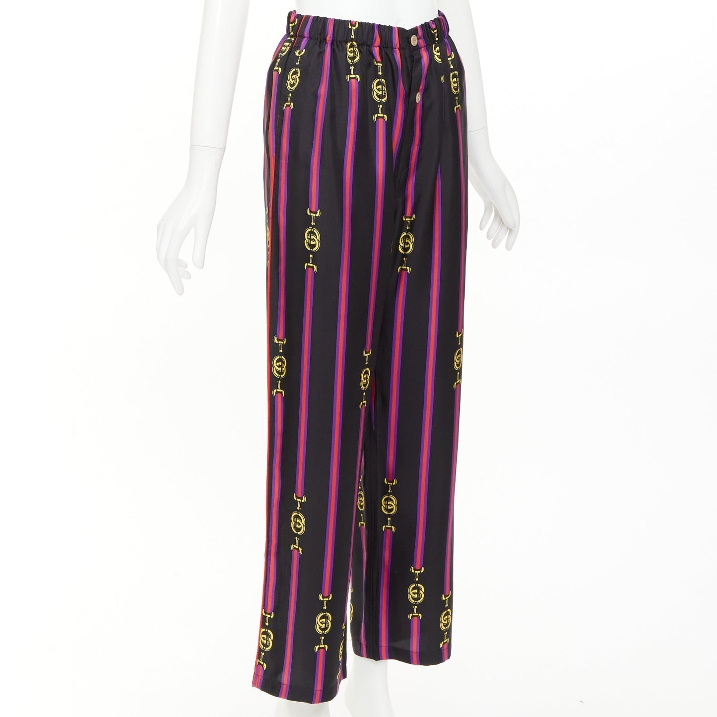 Women's Gucci Garden silk equestrian GG buckle print pajama pants