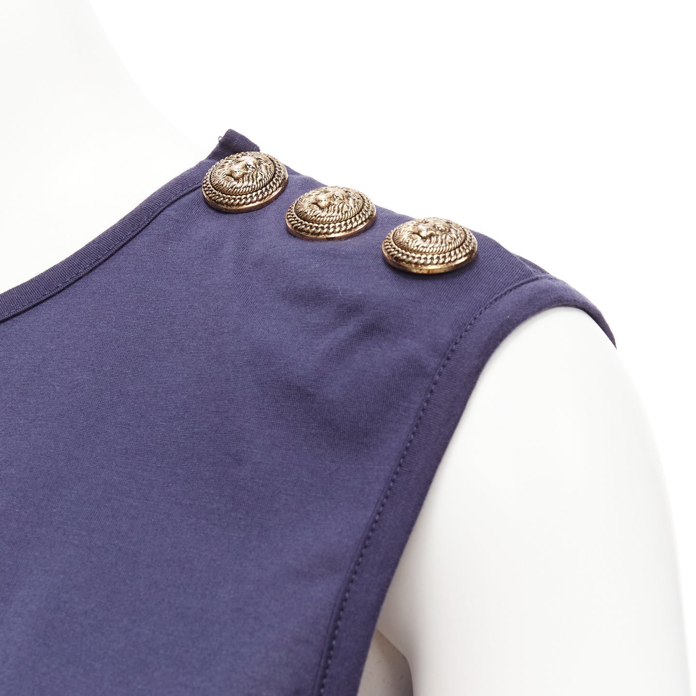 Women's Balmain gold foil logo military button shoulder tank top