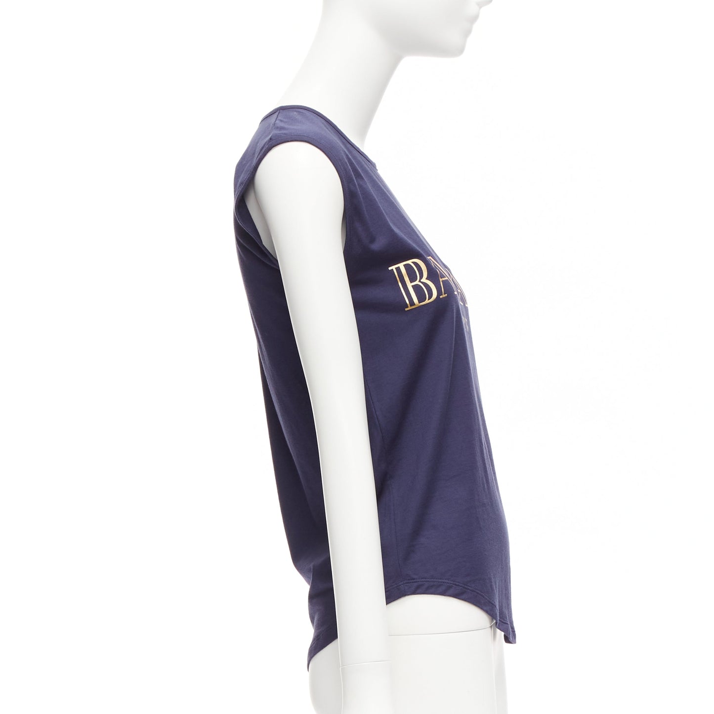 Women's Balmain gold foil logo military button shoulder tank top