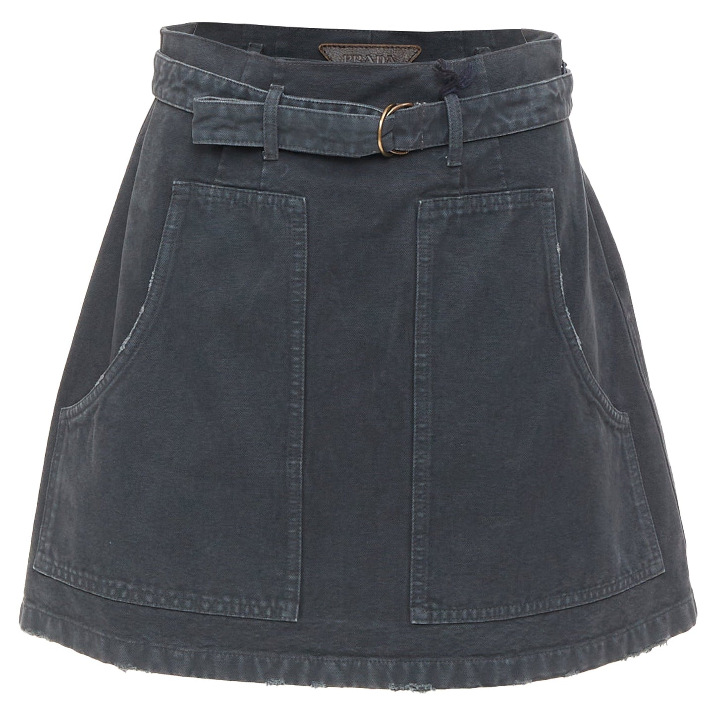 Women's Prada washed denim leather cargo pocket belted mini skirt