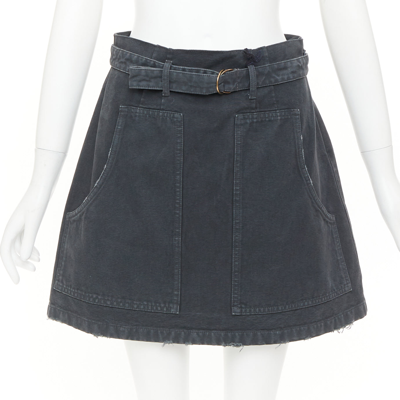 Women's Prada washed denim leather cargo pocket belted mini skirt