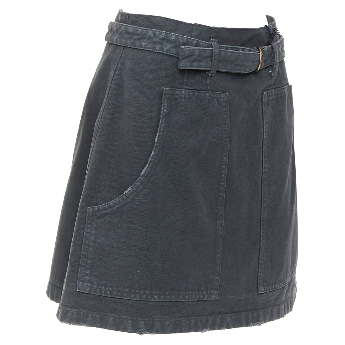 Women's Prada washed denim leather cargo pocket belted mini skirt