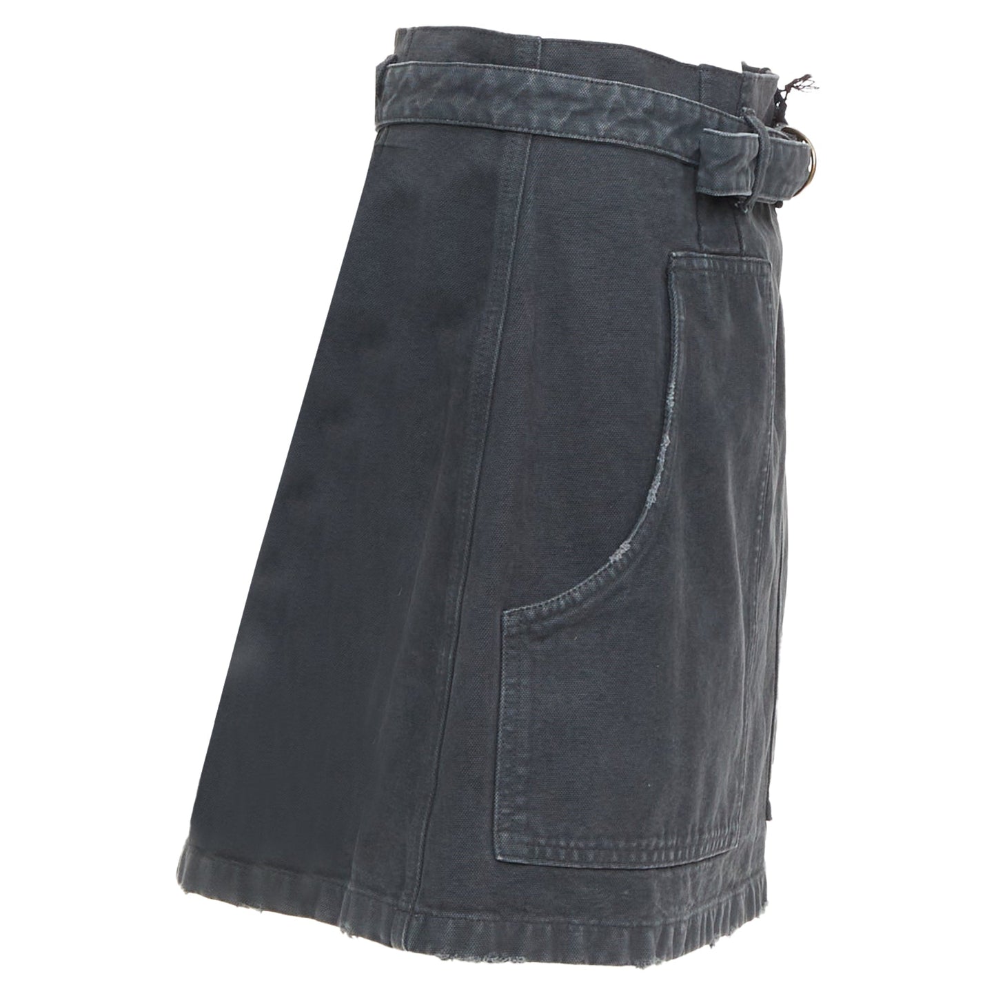 Women's Prada washed denim leather cargo pocket belted mini skirt