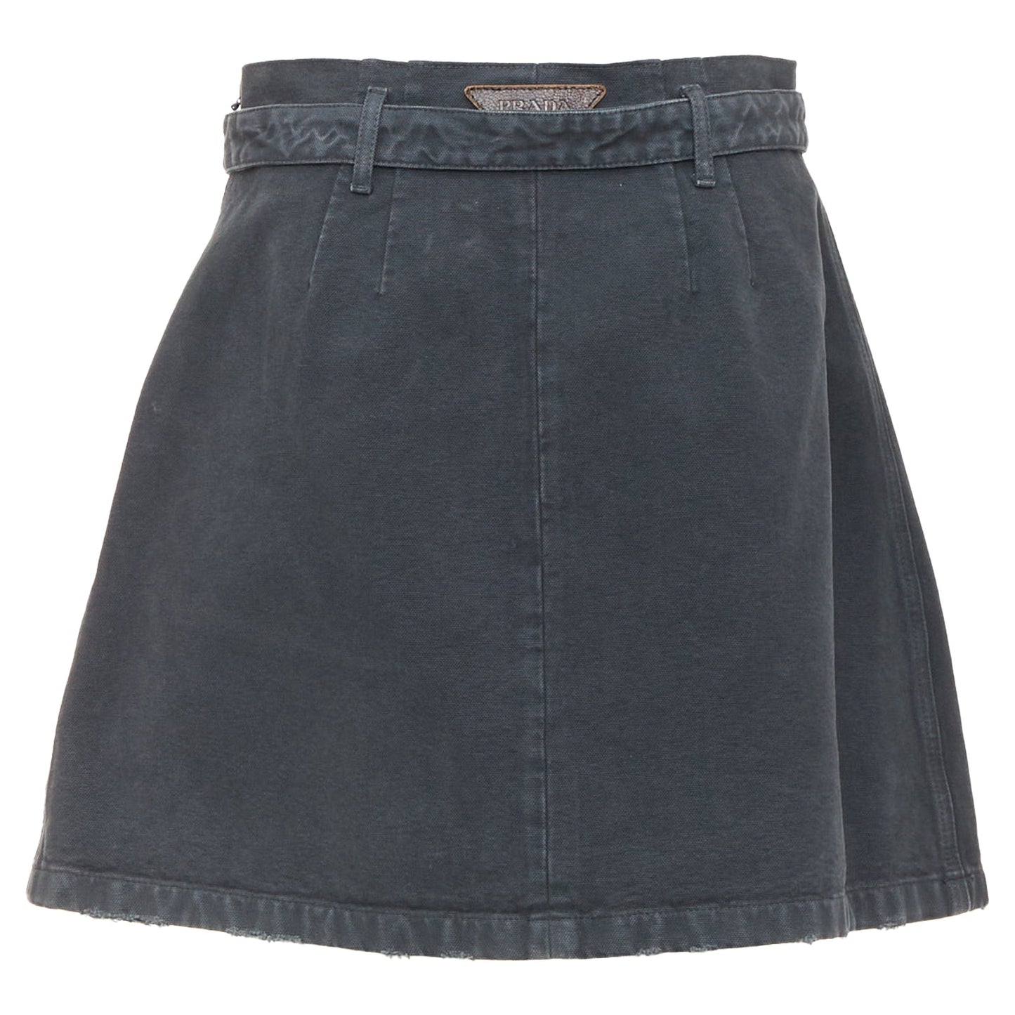 Women's Prada washed denim leather cargo pocket belted mini skirt
