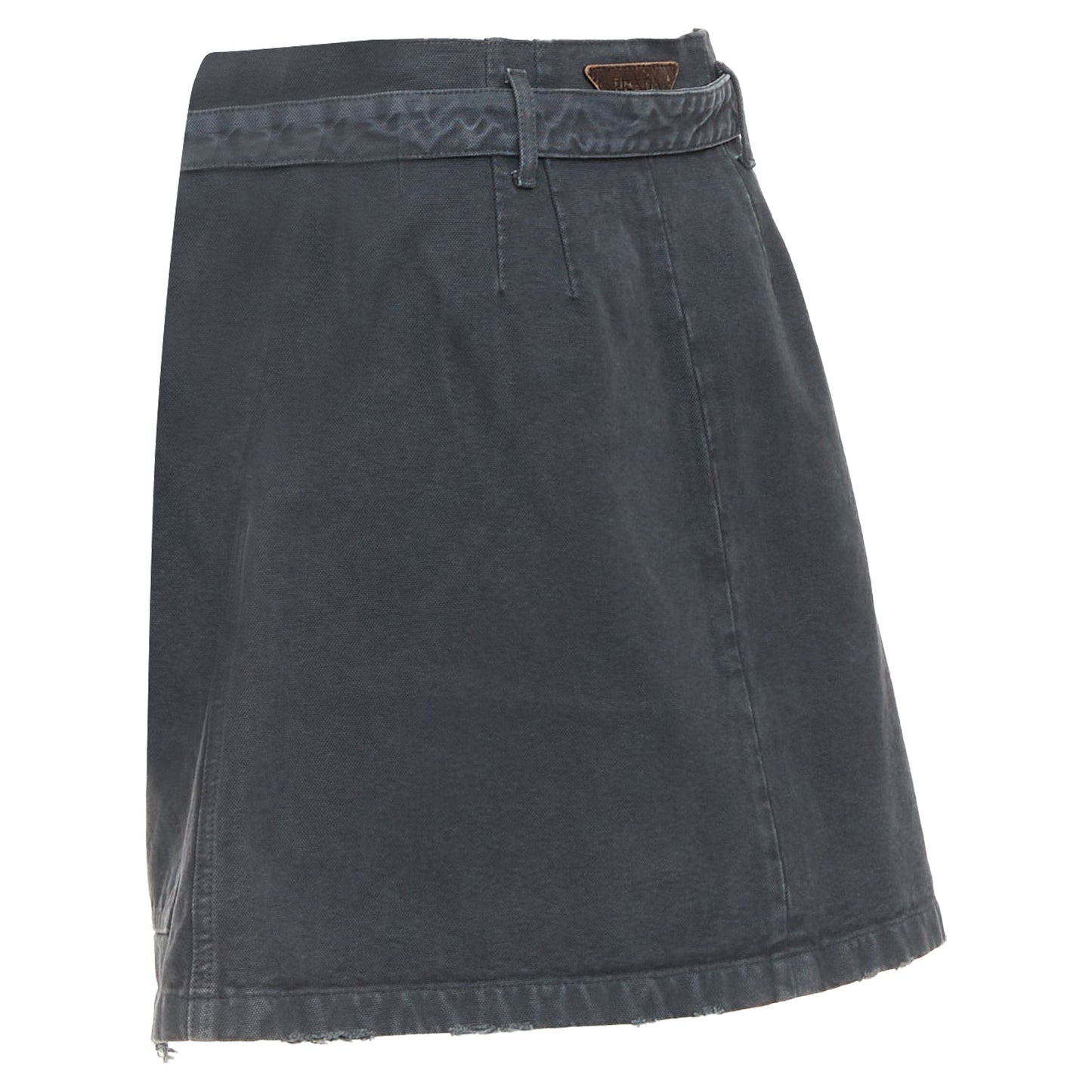 Women's Prada washed denim leather cargo pocket belted mini skirt