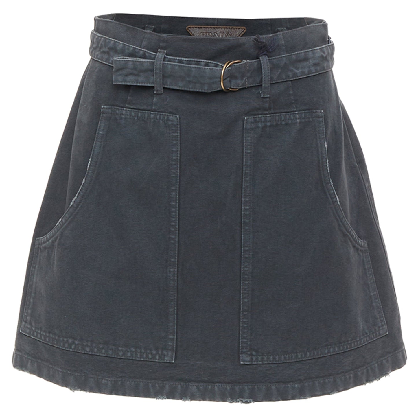 Women's Prada washed denim leather cargo pocket belted mini skirt
