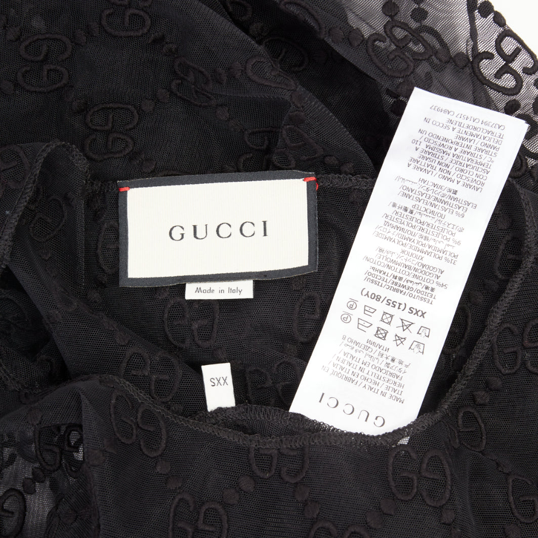 Women's Gucci sheer monogram GG embroidered tulle long sleeve top