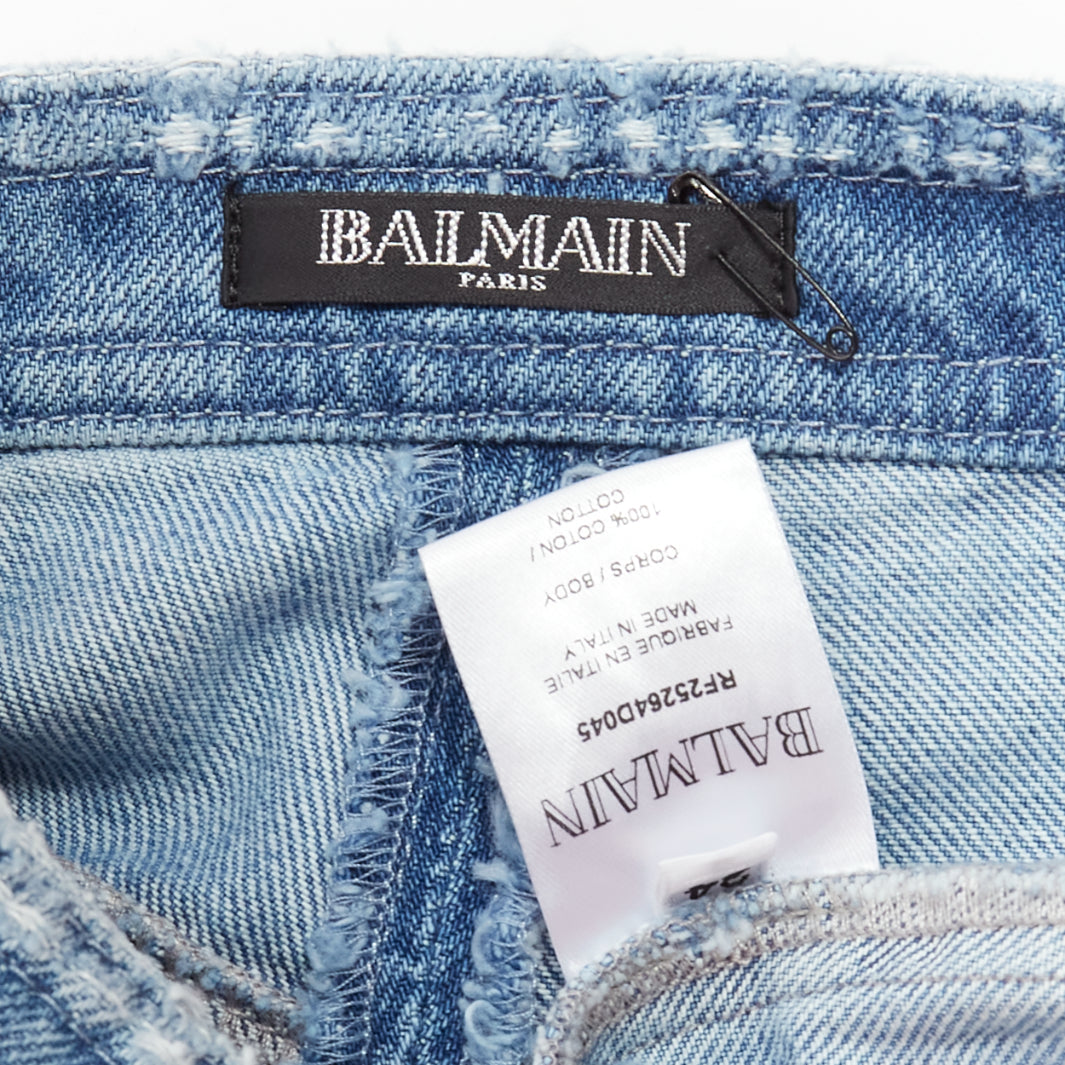 Women's Balmain distressed denim gold buttons high waisted shorts