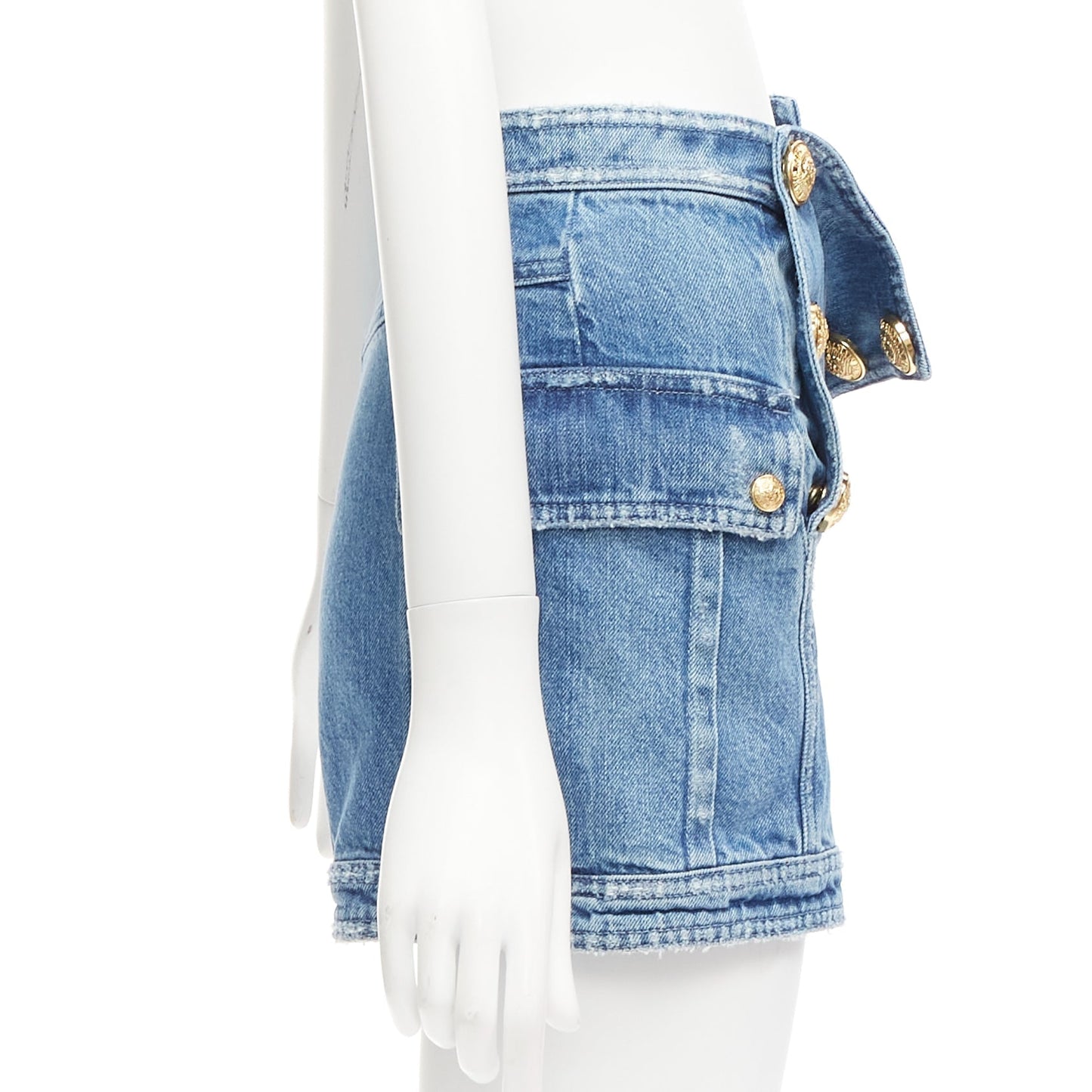 Women's Balmain distressed denim gold buttons high waisted shorts