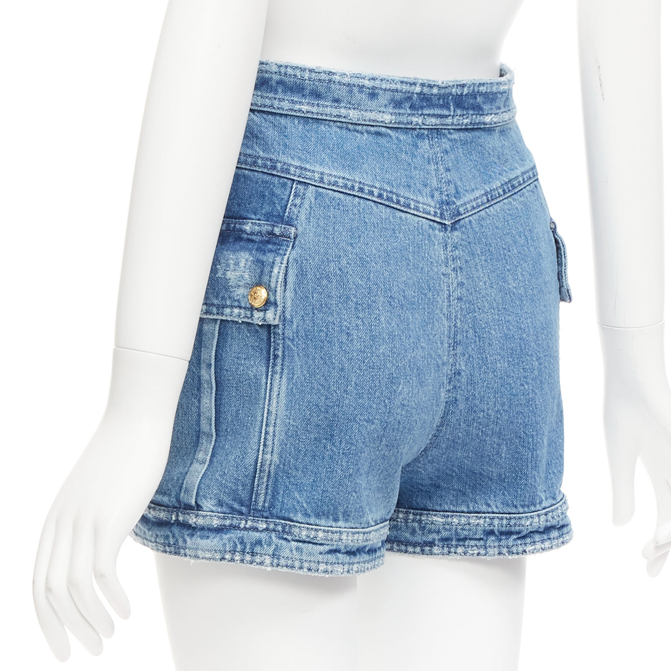 Women's Balmain distressed denim gold buttons high waisted shorts