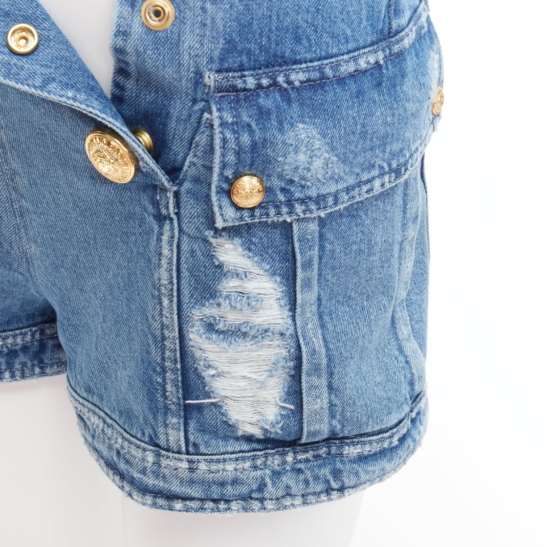Women's Balmain distressed denim gold buttons high waisted shorts