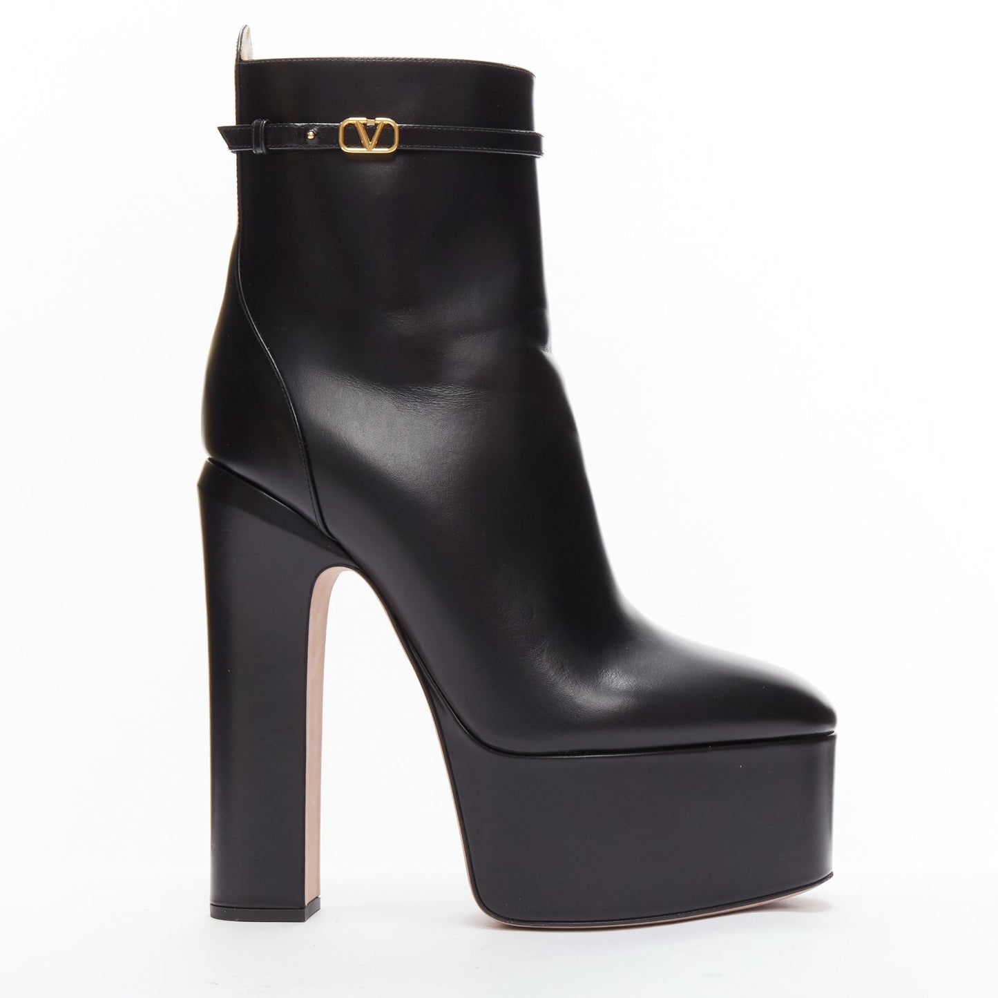 Women's Valentino Tango leather gold buckle platform boots