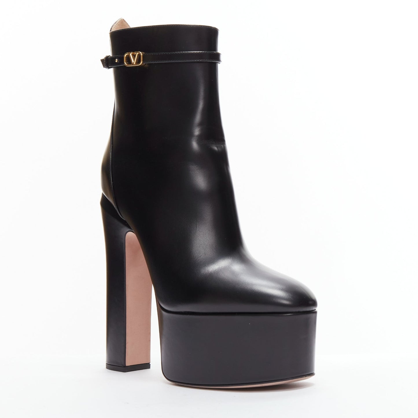 Women's Valentino Tango leather gold buckle platform boots