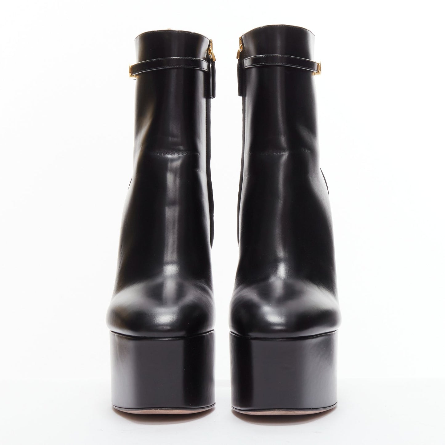 Women's Valentino Tango leather gold buckle platform boots